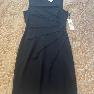 Calvin Klein Black Asymmetrical Ruched Sheath Dress